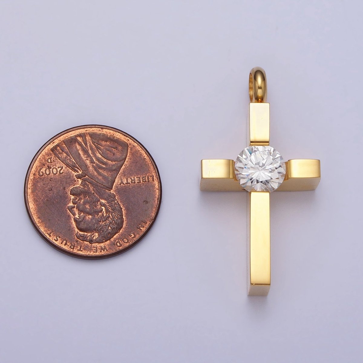 OS Stainless Steel Clear Round CZ Religious Latin Cross Pendant in Gold & Silver  J-497 J-506