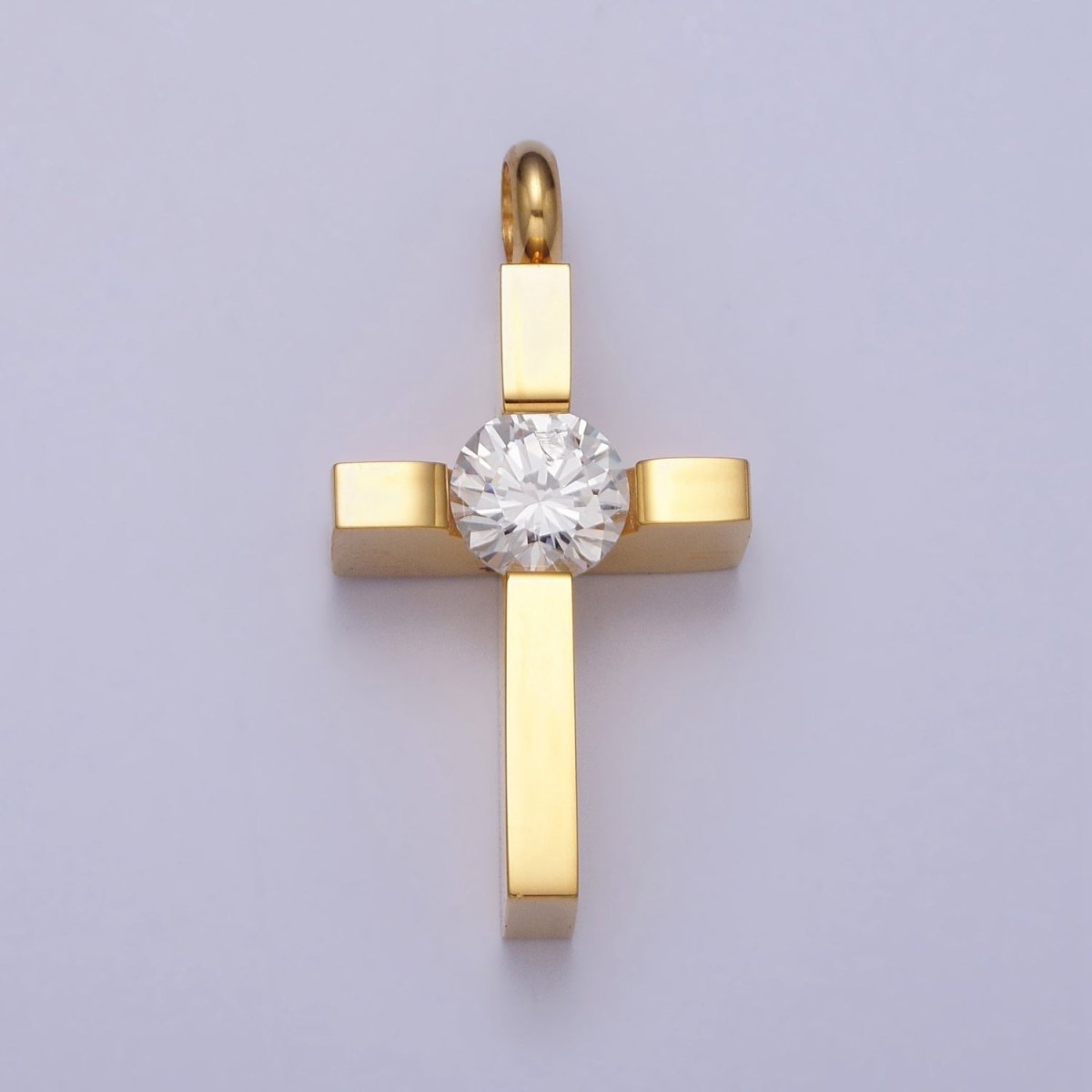 OS Stainless Steel Clear Round CZ Religious Latin Cross Pendant in Gold & Silver  J-497 J-506