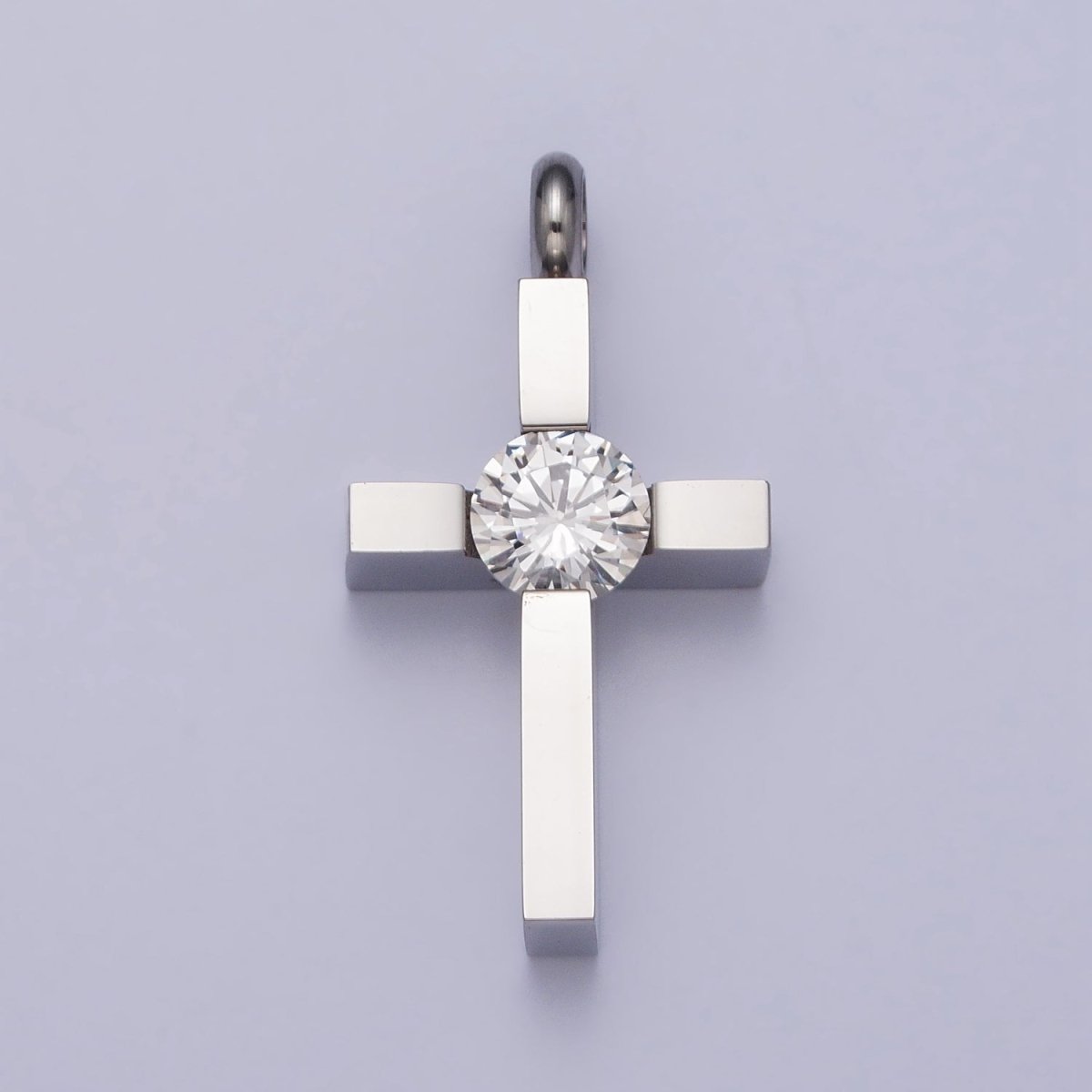 OS Stainless Steel Clear Round CZ Religious Latin Cross Pendant in Gold & Silver  J-497 J-506