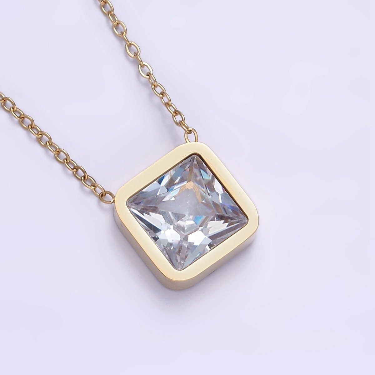 Stainless Steel Clear Square CZ 17 Inch Cable Chain Necklace | WA-2084 Clearance Pricing - DLUXCA