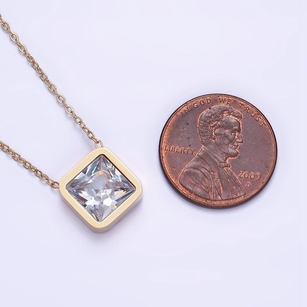 Stainless Steel Clear Square CZ 17 Inch Cable Chain Necklace | WA-2084 Clearance Pricing - DLUXCA