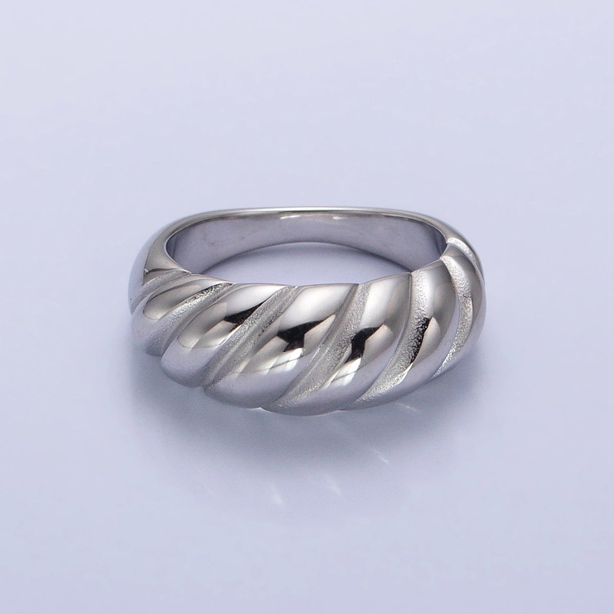 Stainless Steel Croissant Dome Twist Ring in Gold & Silver | O-1633~O-1640 - DLUXCA