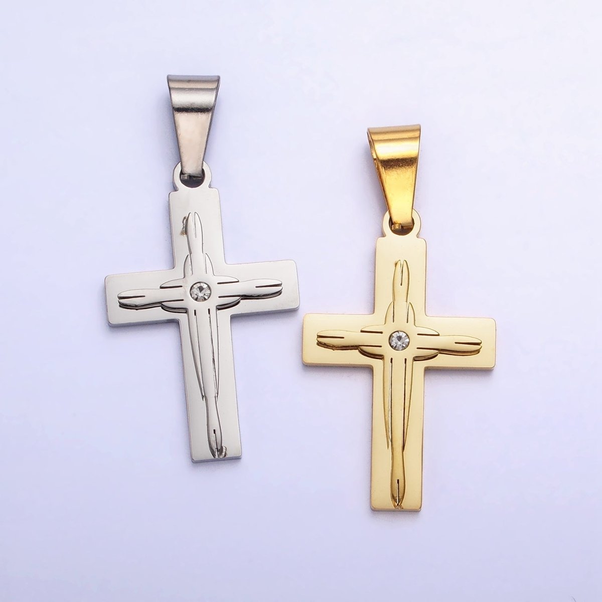 Stainless Steel Cross Pendant in Gold Silver for Unisex Statement Religious Jewelry Making | P-1117