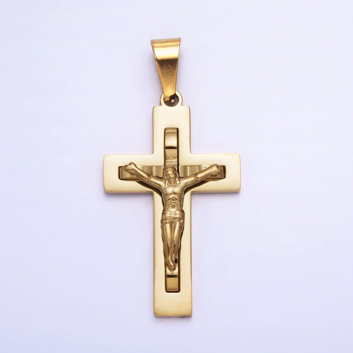 Stainless Steel Crucifix Cross Pendant in Gold Silver for Statement Religious Jewelry Making | P-1119