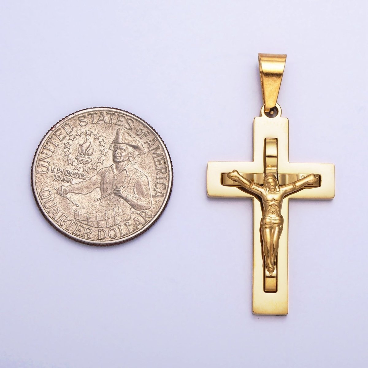 Stainless Steel Crucifix Cross Pendant in Gold Silver for Statement Religious Jewelry Making | P-1119