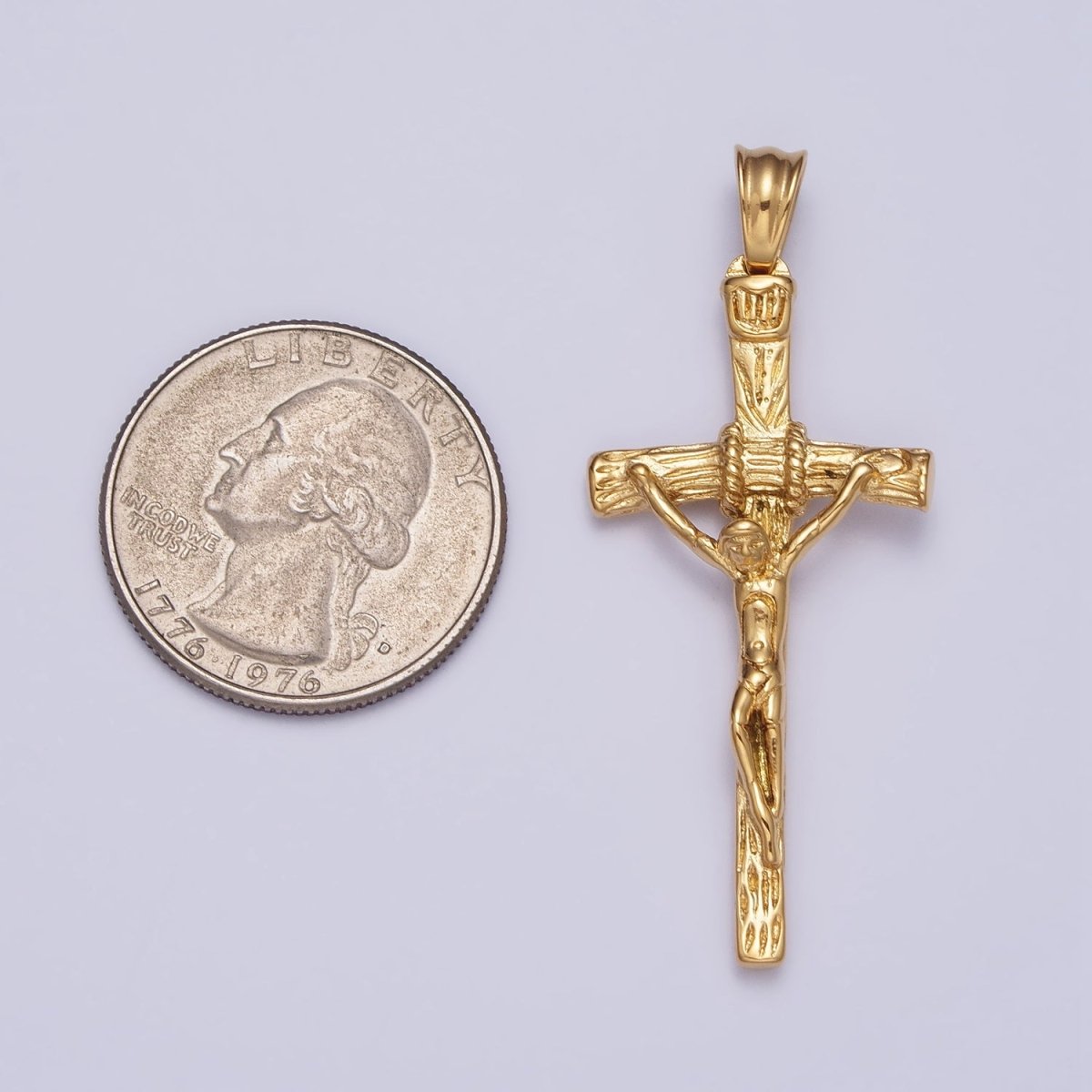 Stainless Steel Crucifix Cross Wood Textured Pendant in Silver & Gold P-1145