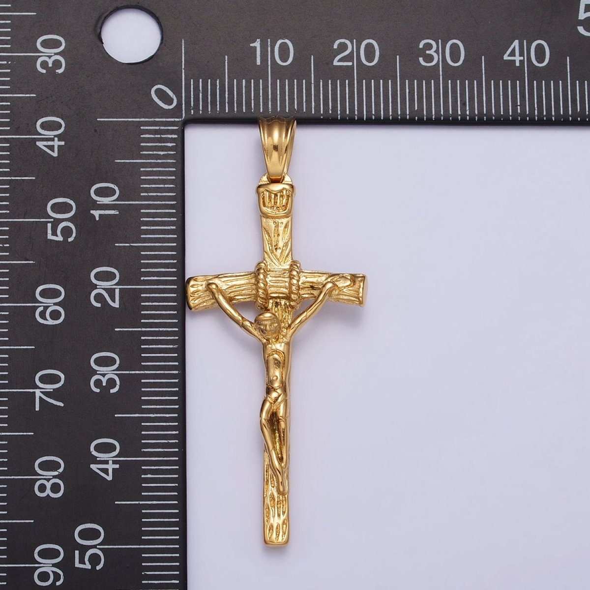 Stainless Steel Crucifix Cross Wood Textured Pendant in Silver & Gold P-1145