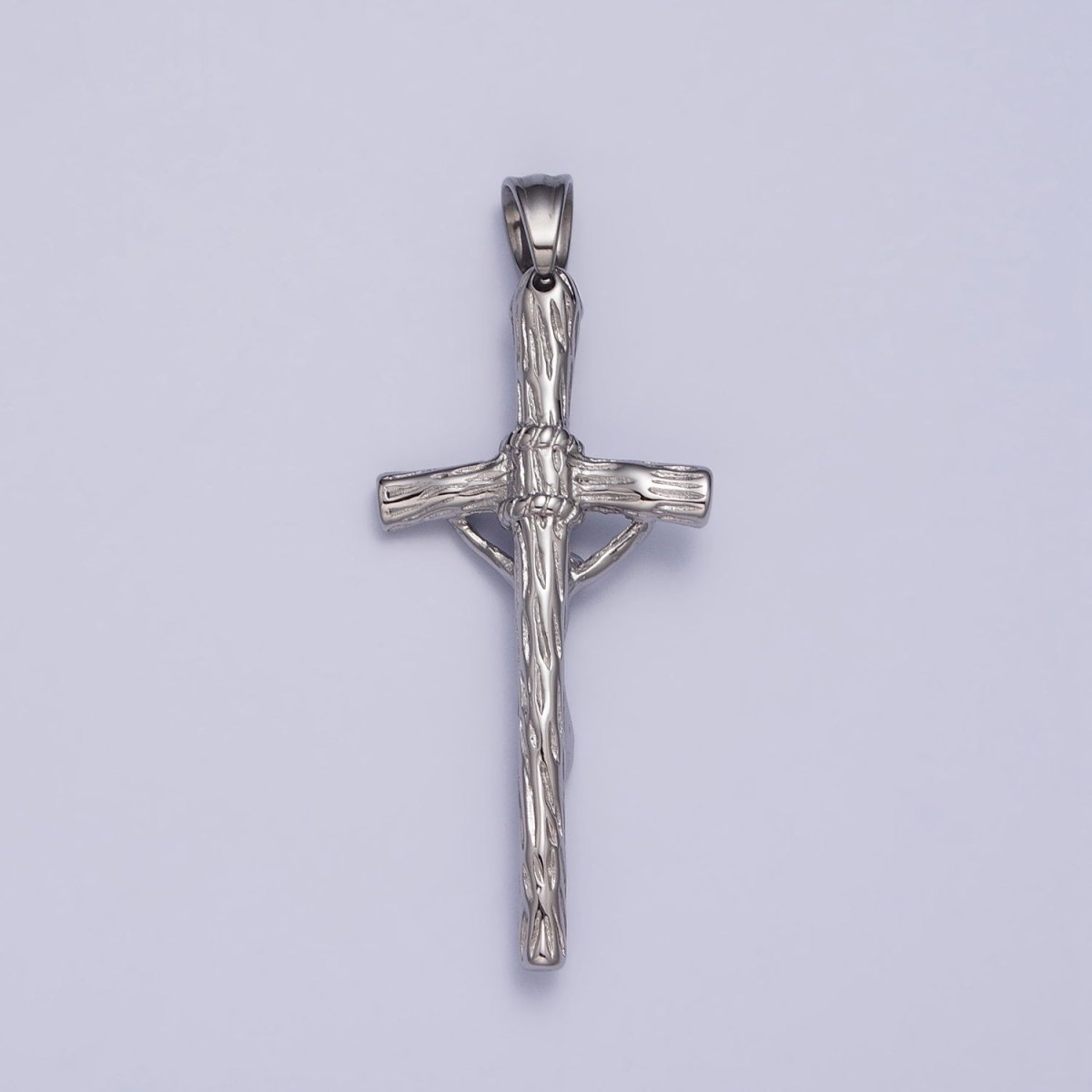 Stainless Steel Crucifix Cross Wood Textured Pendant in Silver & Gold P-1145