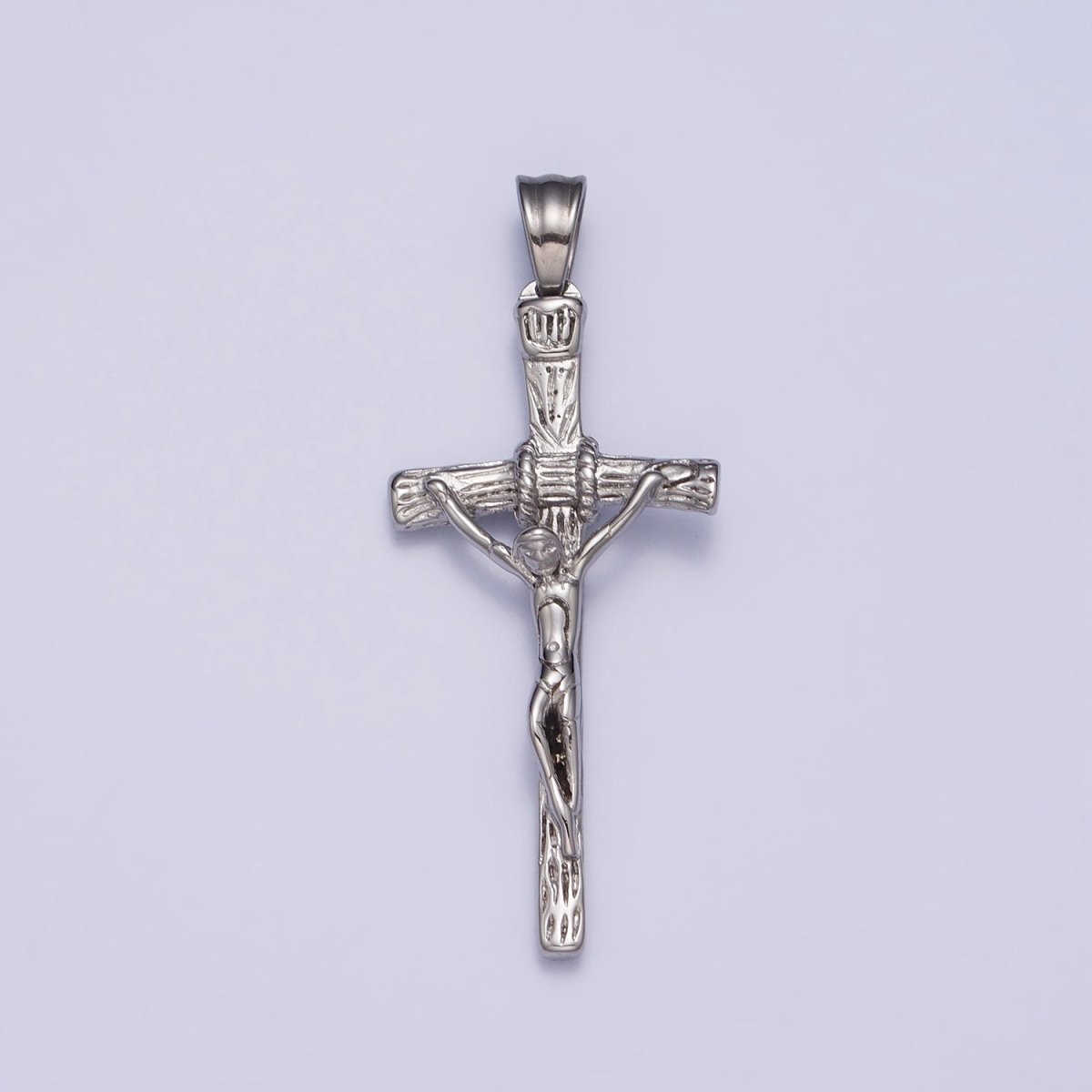 Stainless Steel Crucifix Cross Wood Textured Pendant in Silver & Gold P-1145