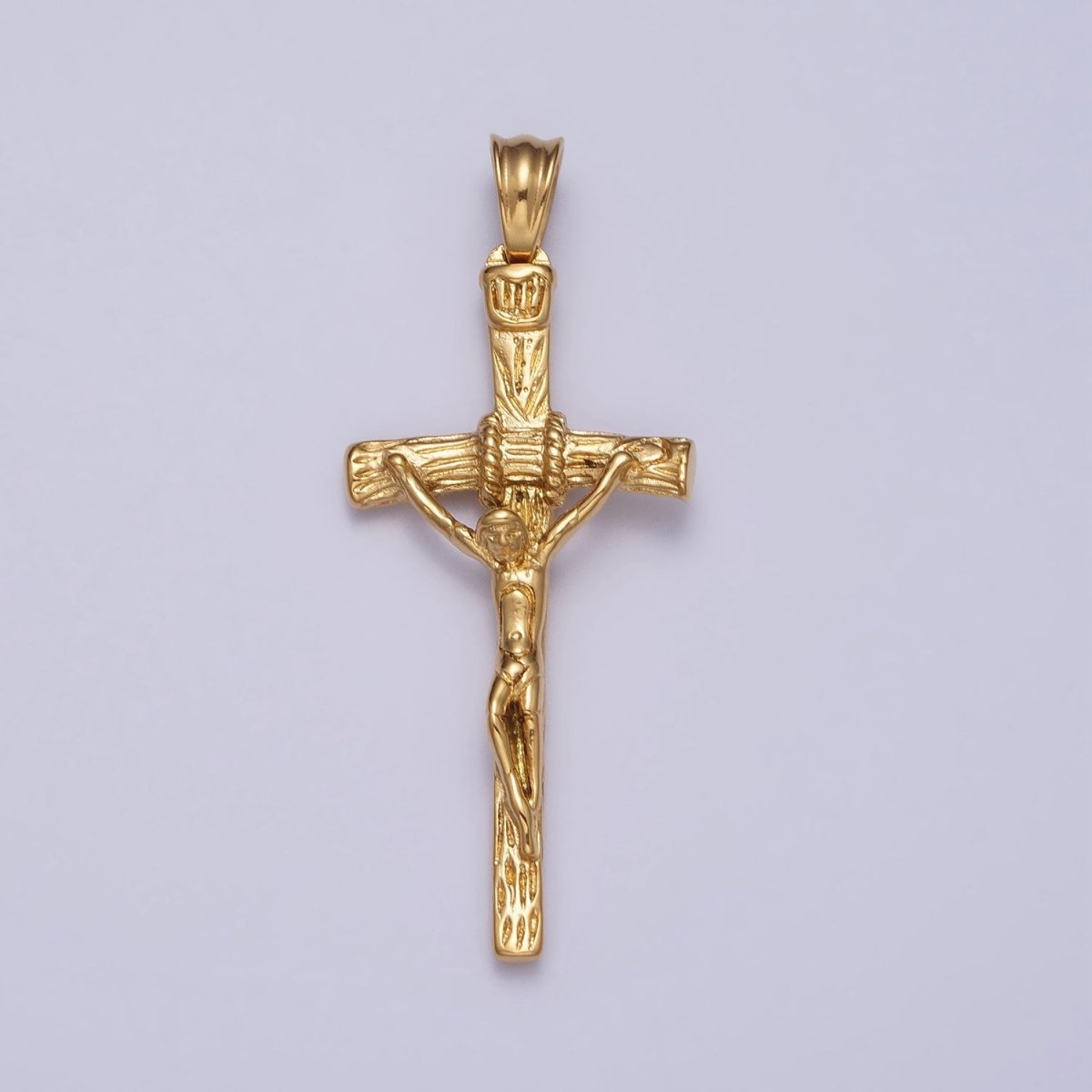 Stainless Steel Crucifix Cross Wood Textured Pendant in Silver & Gold P-1145