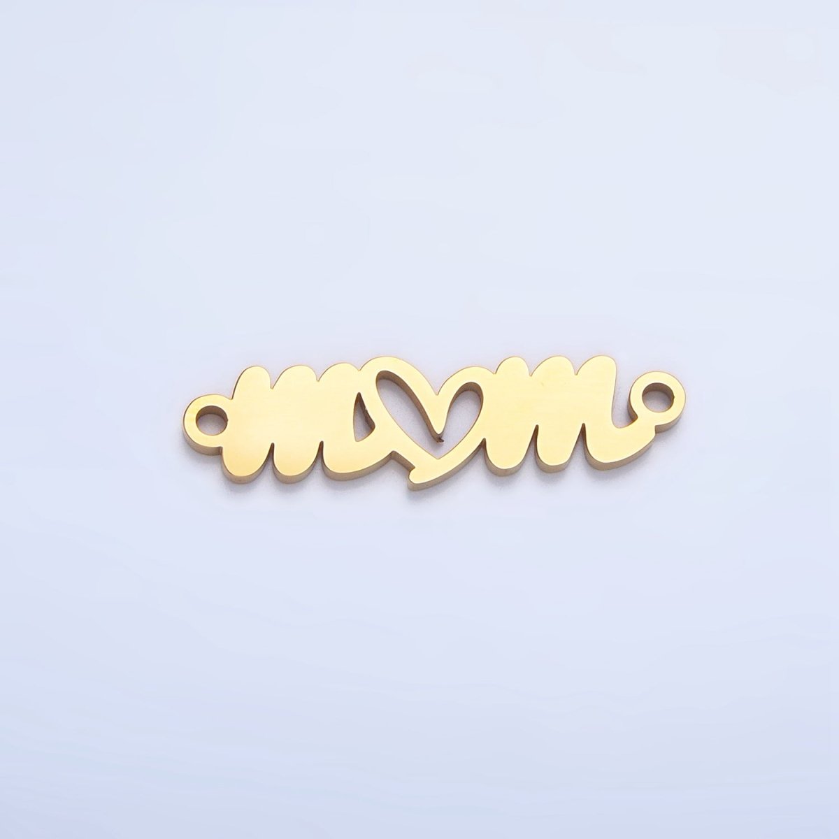 Stainless Steel Cursive "Mom" Heart Charm Connector in Gold & Silver | G-457