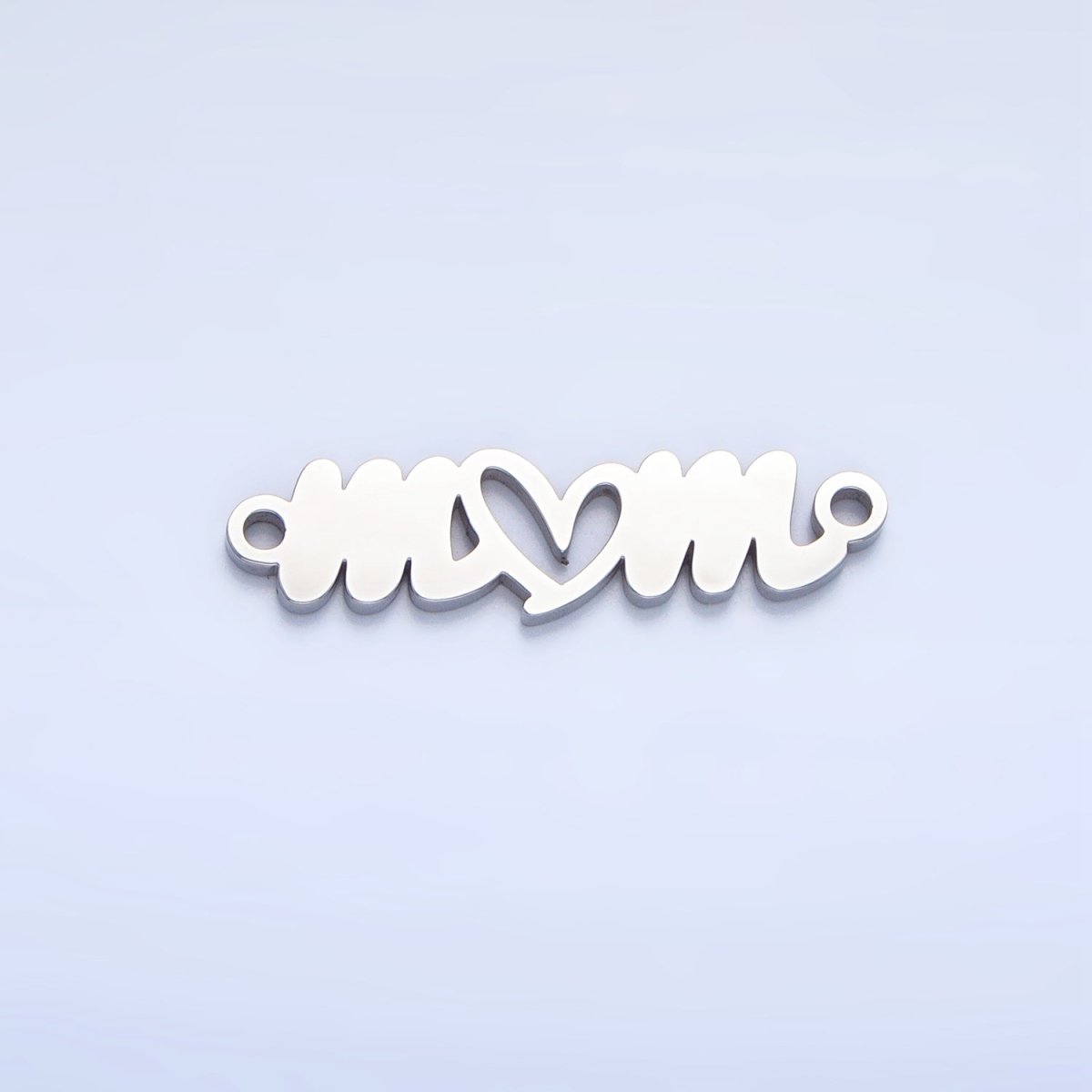 Stainless Steel Cursive "Mom" Heart Charm Connector in Gold & Silver | G-457