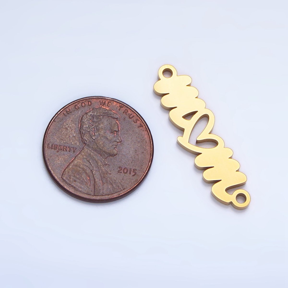 Stainless Steel Cursive "Mom" Heart Charm Connector in Gold & Silver | G-457