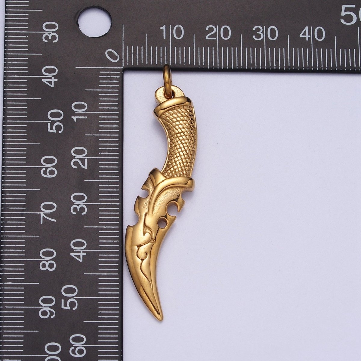 Stainless Steel Curved Engraved Dagger Knife Charm in Gold & Silver J-460 J-461