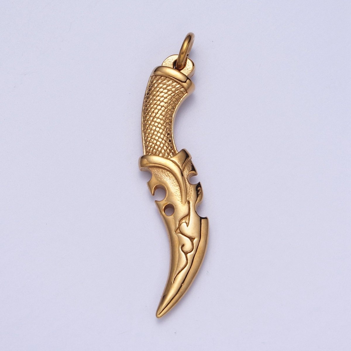 Stainless Steel Curved Engraved Dagger Knife Charm in Gold & Silver J-460 J-461
