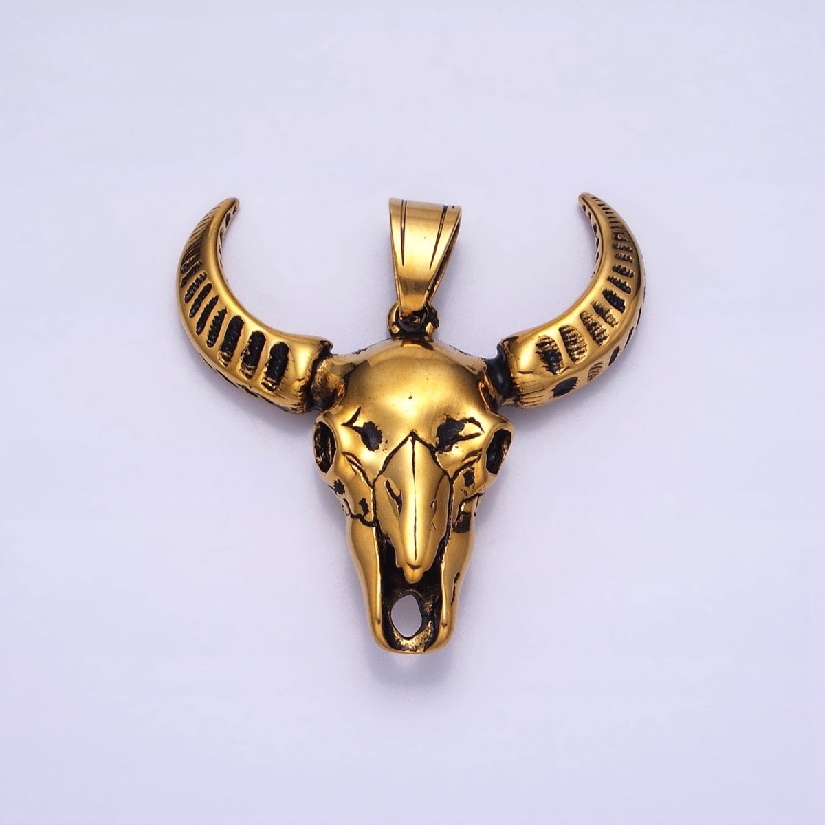 Stainless Steel Curved Long Horned Bull Head Animal Men's Gold, Silver Pendant | P-1142