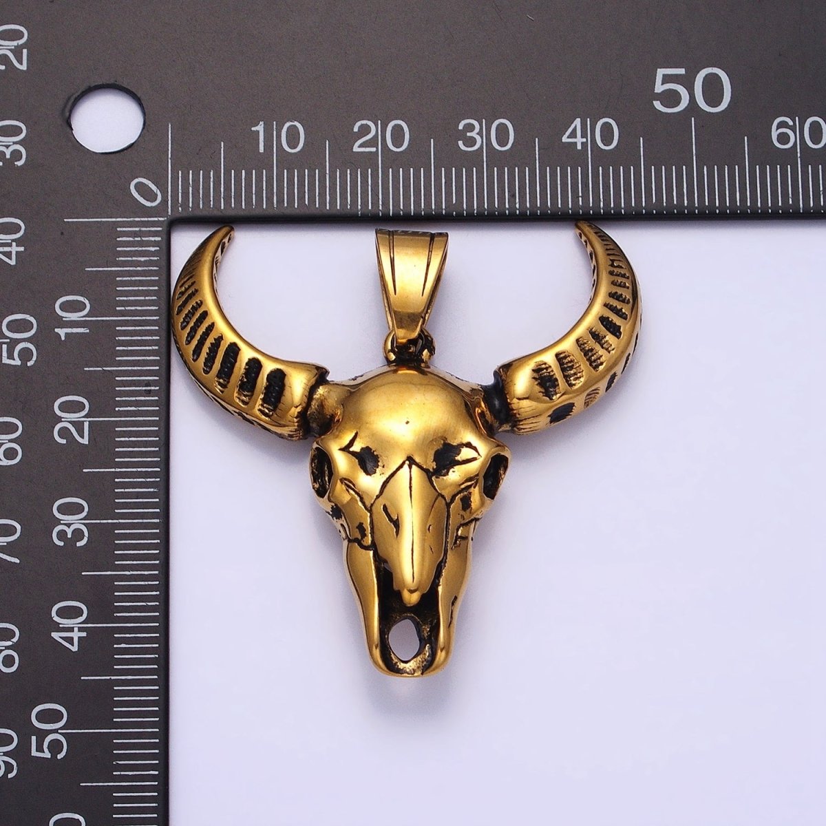 Stainless Steel Curved Long Horned Bull Head Animal Men's Gold, Silver Pendant | P-1142