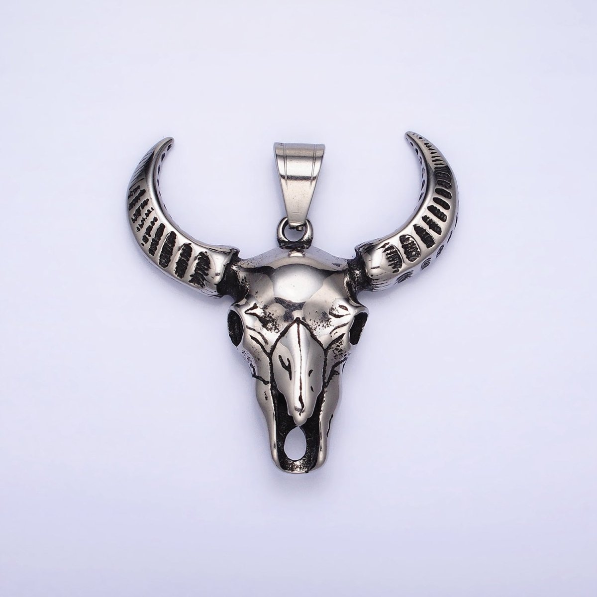 Stainless Steel Curved Long Horned Bull Head Animal Men's Gold, Silver Pendant | P-1142