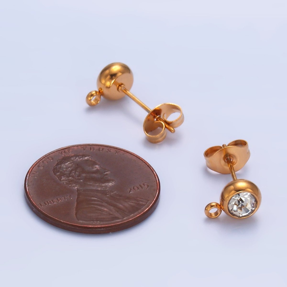 Stainless Steel CZ Bezel Round Drop Stud Earrings Findings | Z1057 - DLUXCA