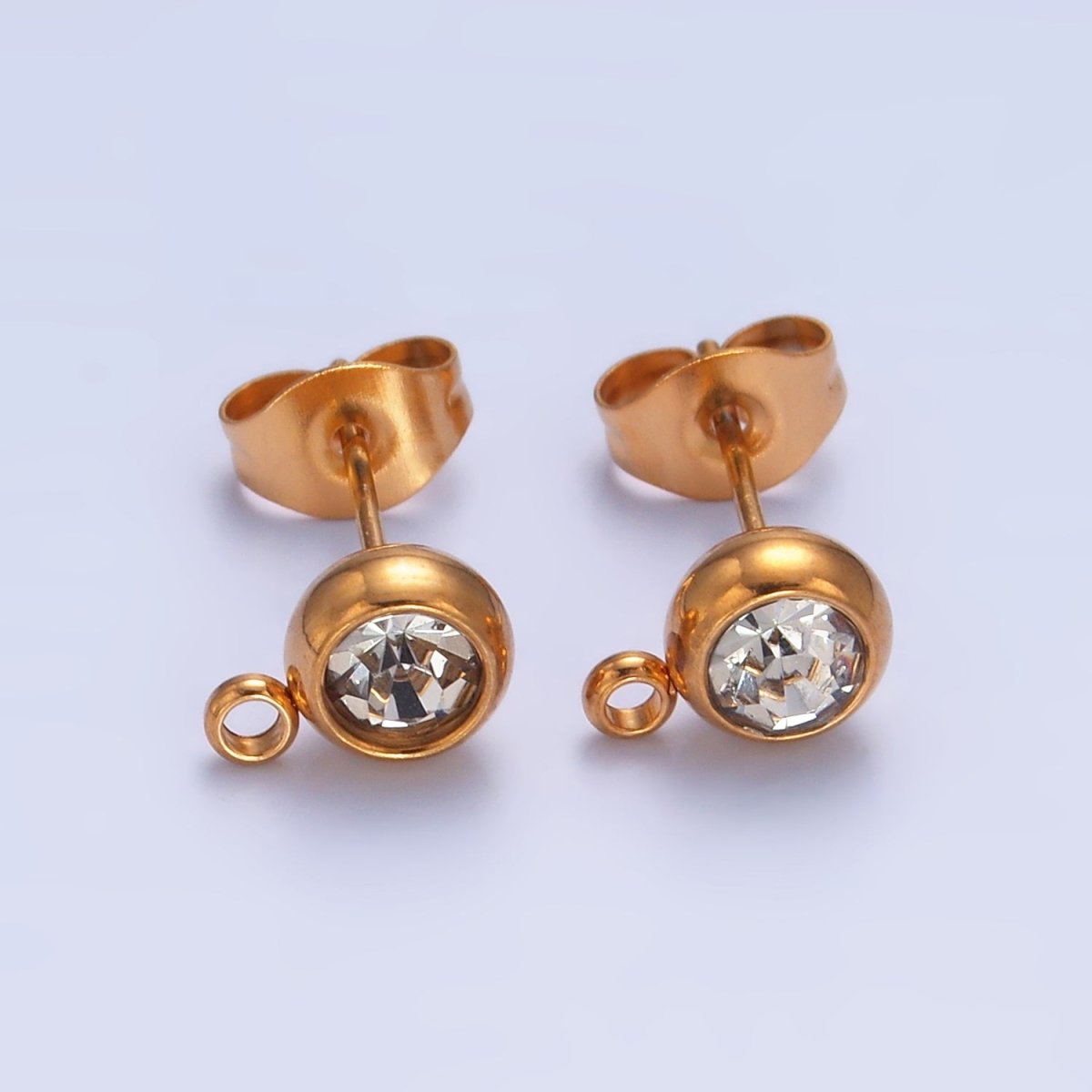 Stainless Steel CZ Bezel Round Drop Stud Earrings Findings | Z1057 - DLUXCA