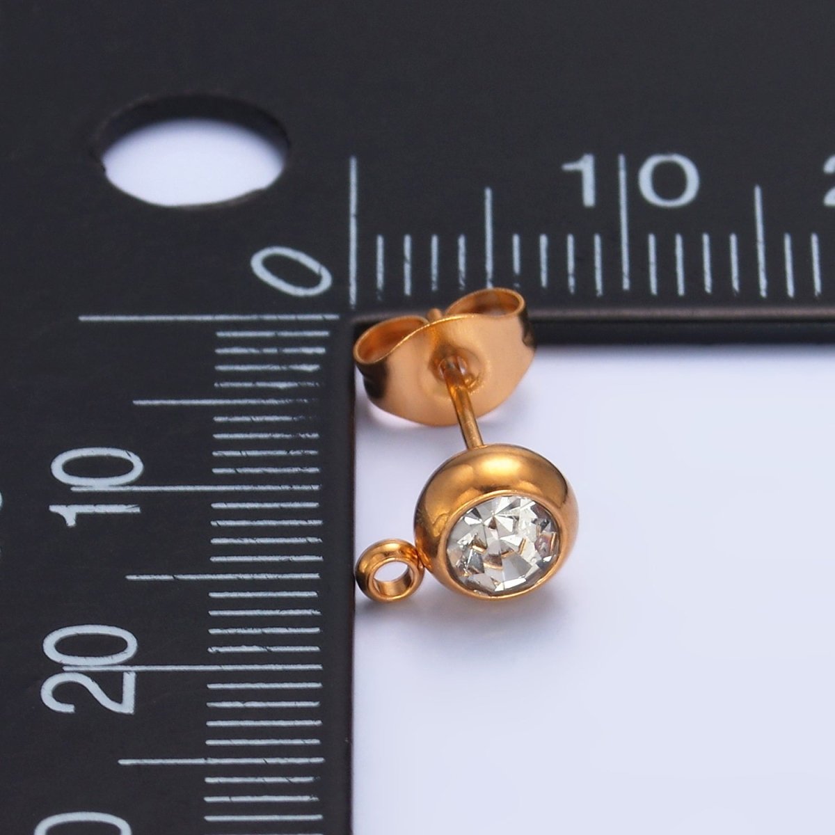 Stainless Steel CZ Bezel Round Drop Stud Earrings Findings | Z1057 - DLUXCA