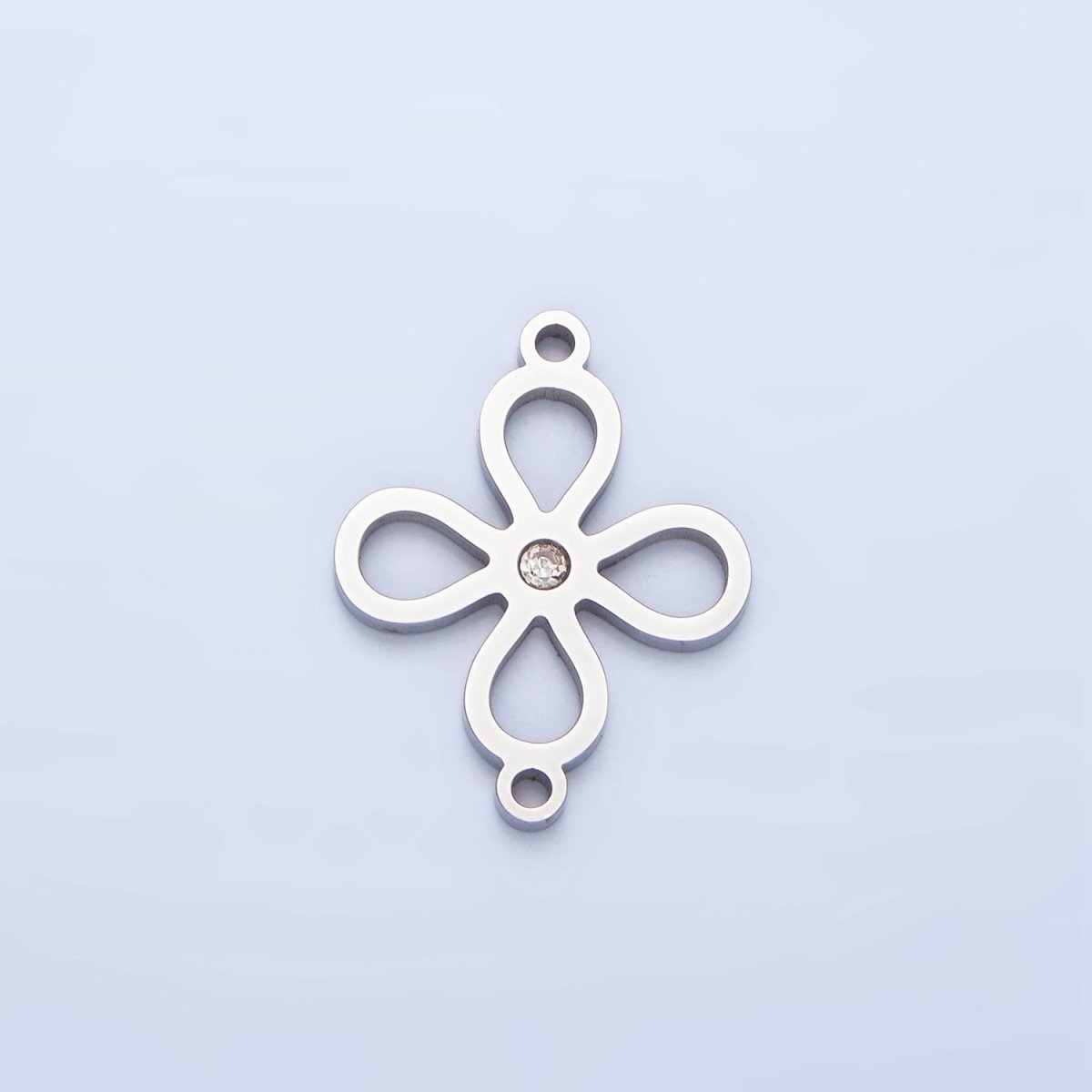 Stainless Steel CZ Lucky Charm Four Leaf Clover Charm Connector in Gold & Silver | F-412