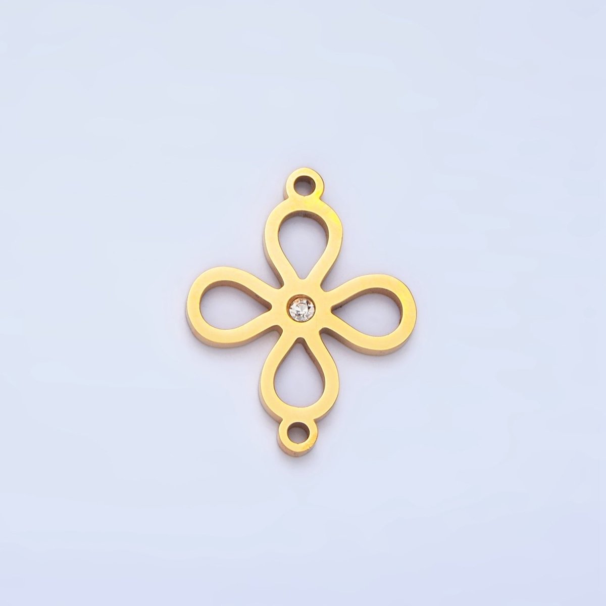 Stainless Steel CZ Lucky Charm Four Leaf Clover Charm Connector in Gold & Silver | F-412