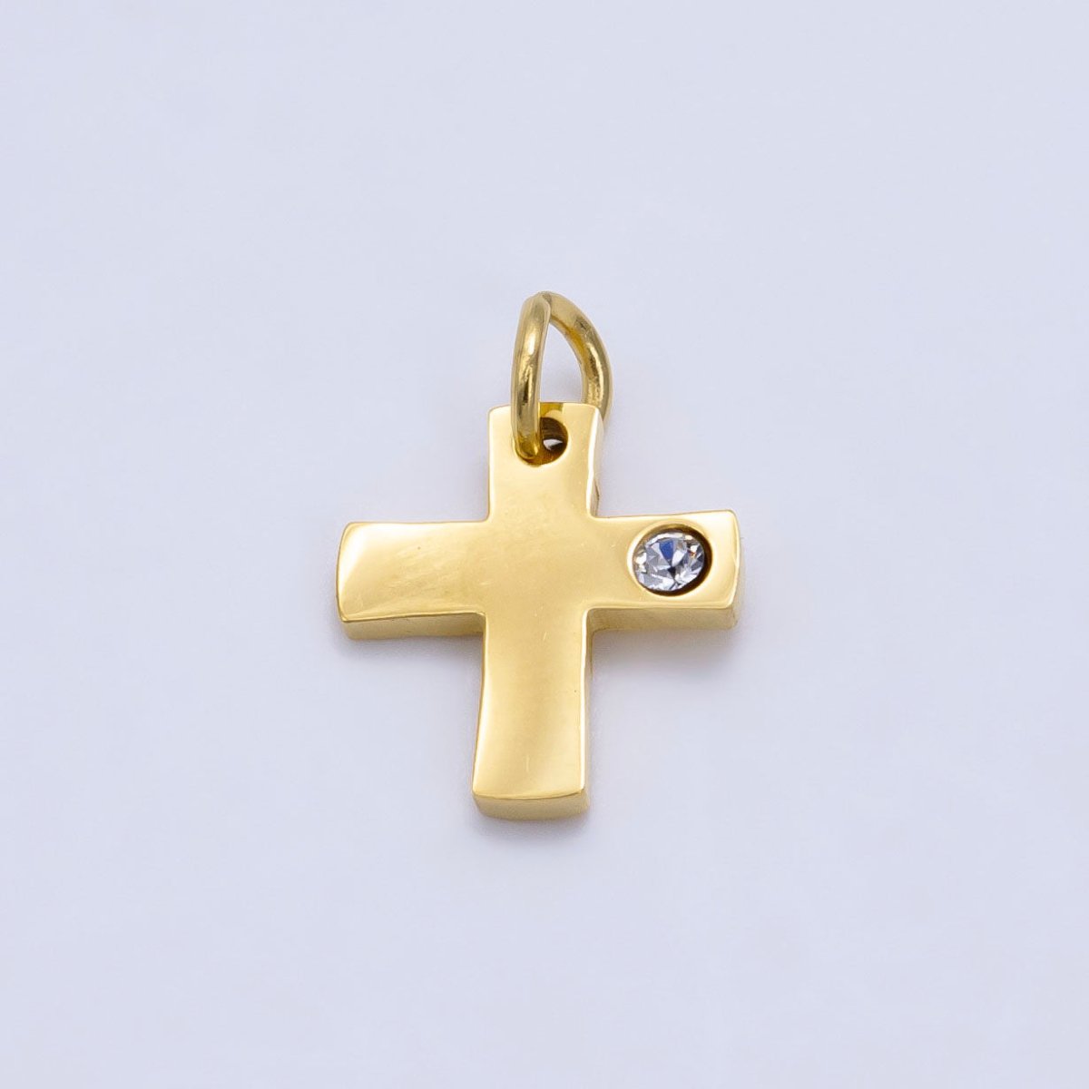 Stainless Steel CZ Minimalist Cross Charm in Gold & Silver | P1294