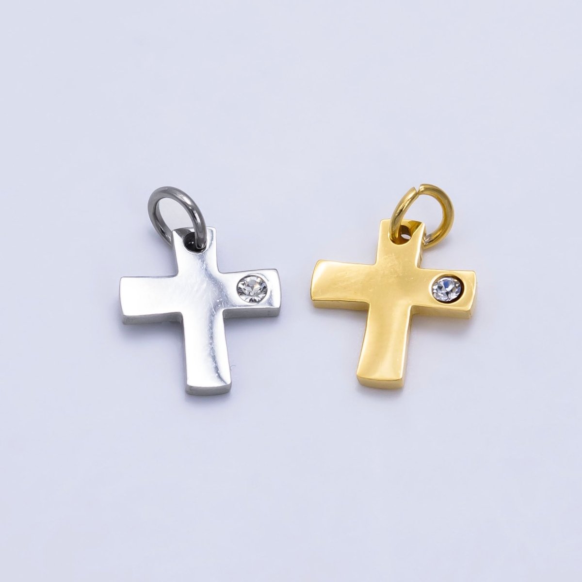 Stainless Steel CZ Minimalist Cross Charm in Gold & Silver | P1294