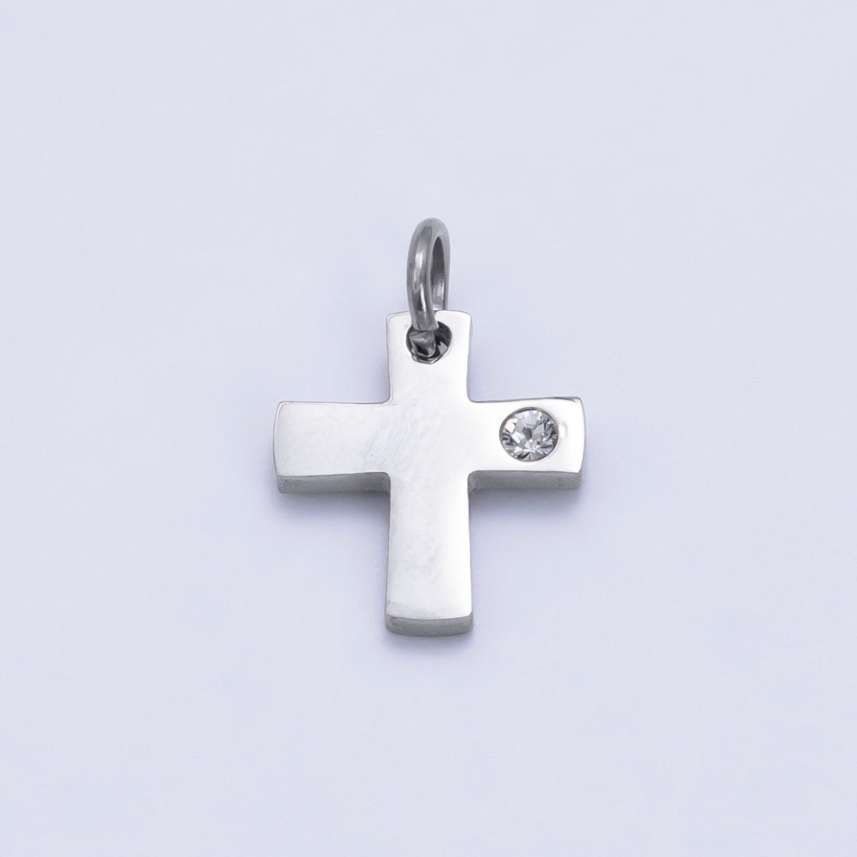 Stainless Steel CZ Minimalist Cross Charm in Gold & Silver | P1294