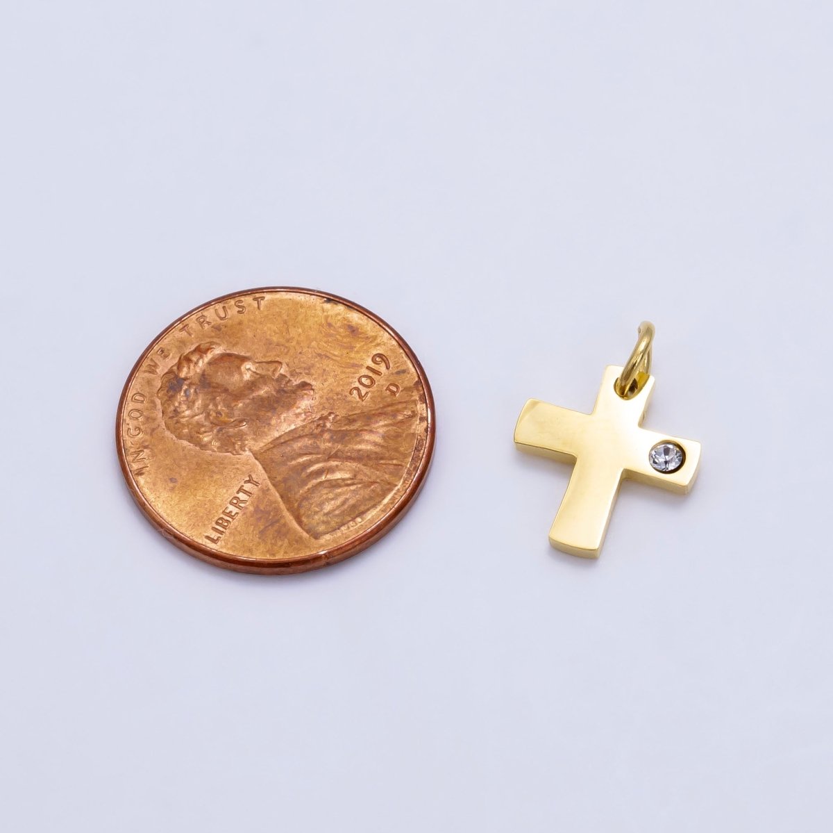 Stainless Steel CZ Minimalist Cross Charm in Gold & Silver | P1294