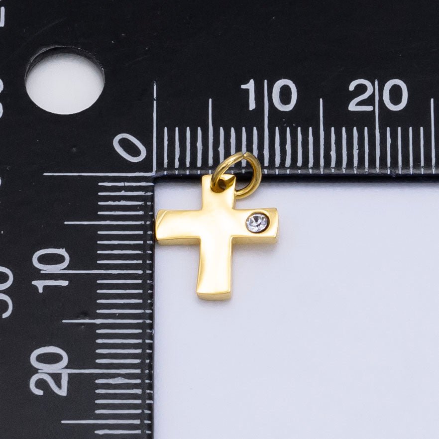 Stainless Steel CZ Minimalist Cross Charm in Gold & Silver | P1294