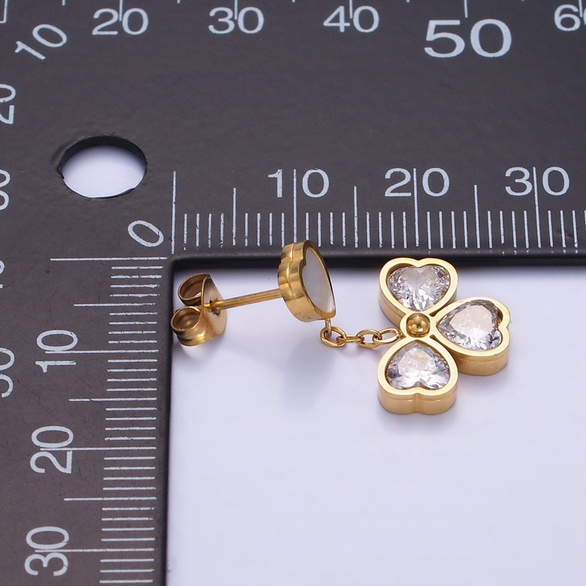 Stainless Steel CZ Petal Flower Shell Pearl Heart Drop Stud Earrings in Gold & Silver | AE475 AE476