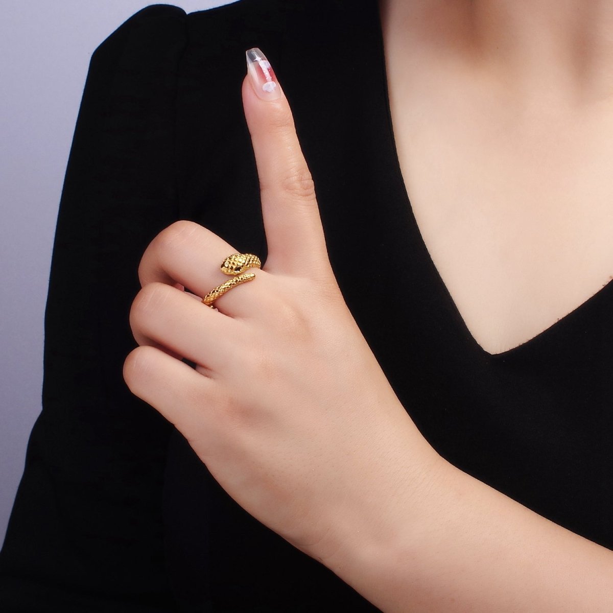 Stainless Steel CZ Scaled Snake Wrap Ring | R405 R406