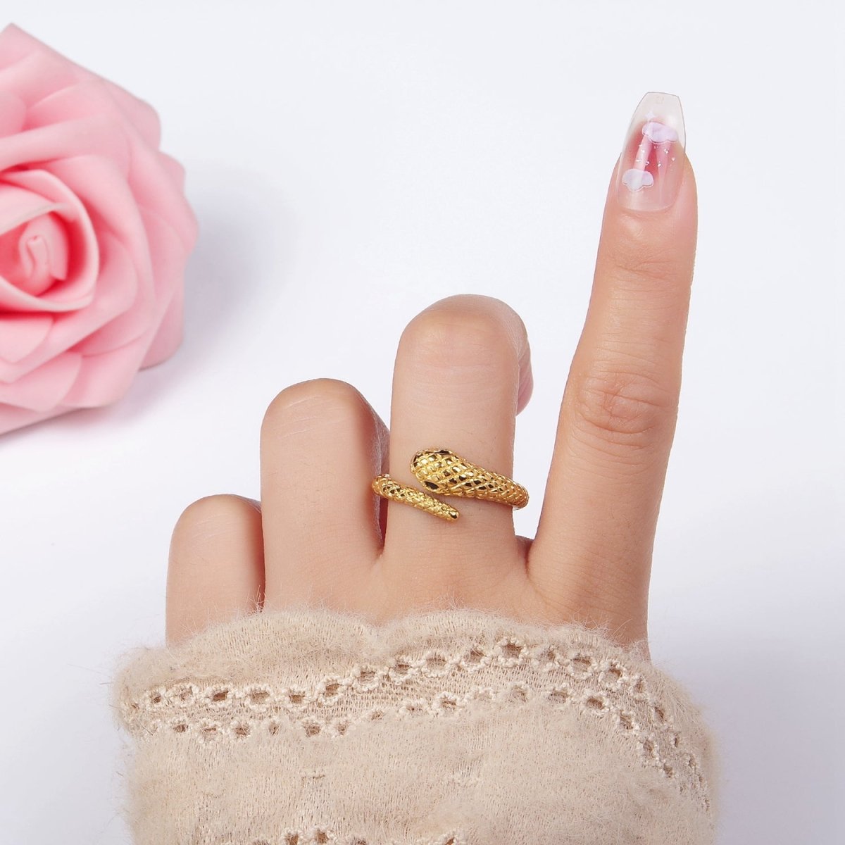 Stainless Steel CZ Scaled Snake Wrap Ring | R405 R406