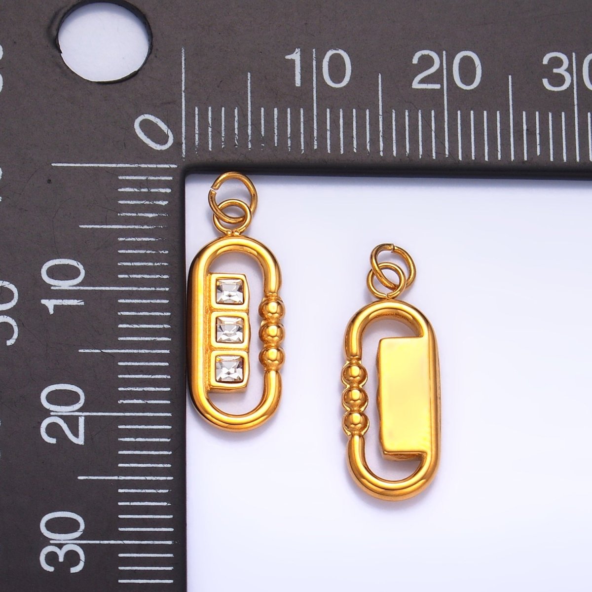 Stainless Steel CZ Square Bubble Dotted Open Oblong Charm | P1270 - DLUXCA