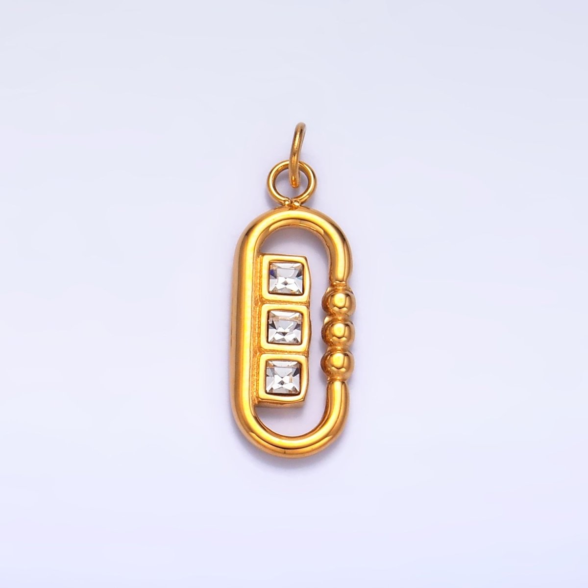 Stainless Steel CZ Square Bubble Dotted Open Oblong Charm | P1270 - DLUXCA