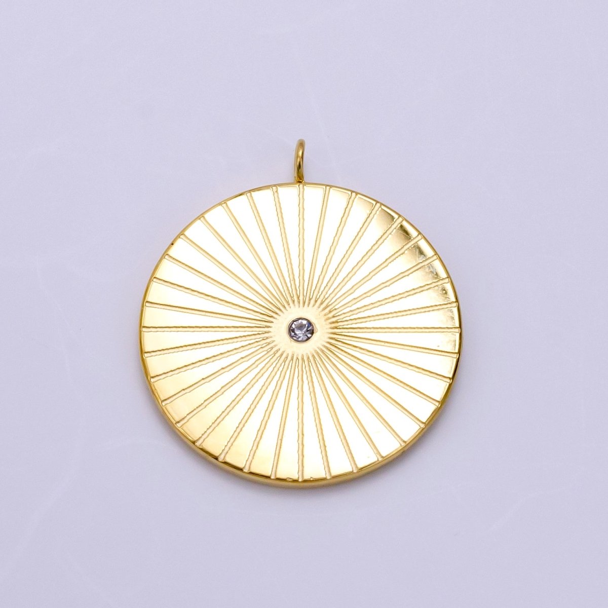 Stainless Steel CZ Sunburst Lined Round Charm | P1255 - DLUXCA