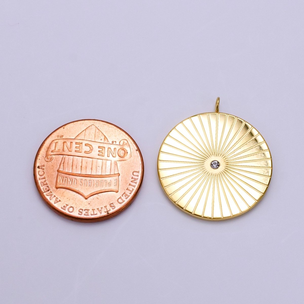 Stainless Steel CZ Sunburst Lined Round Charm | P1255 - DLUXCA