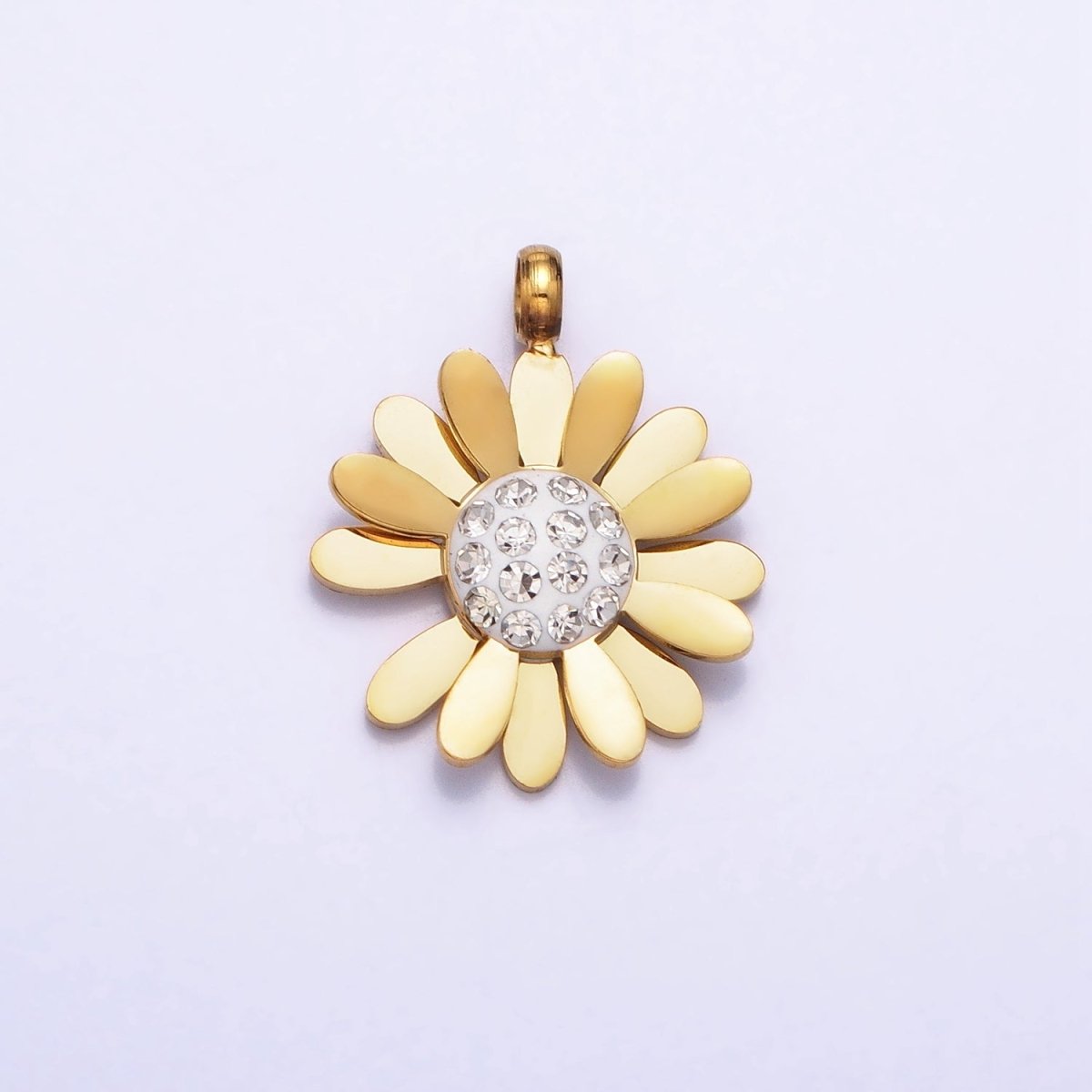 Stainless Steel Daisy Flower Micro Paved Round Summer Spring Charm Pendant in Gold & Silver | P-923