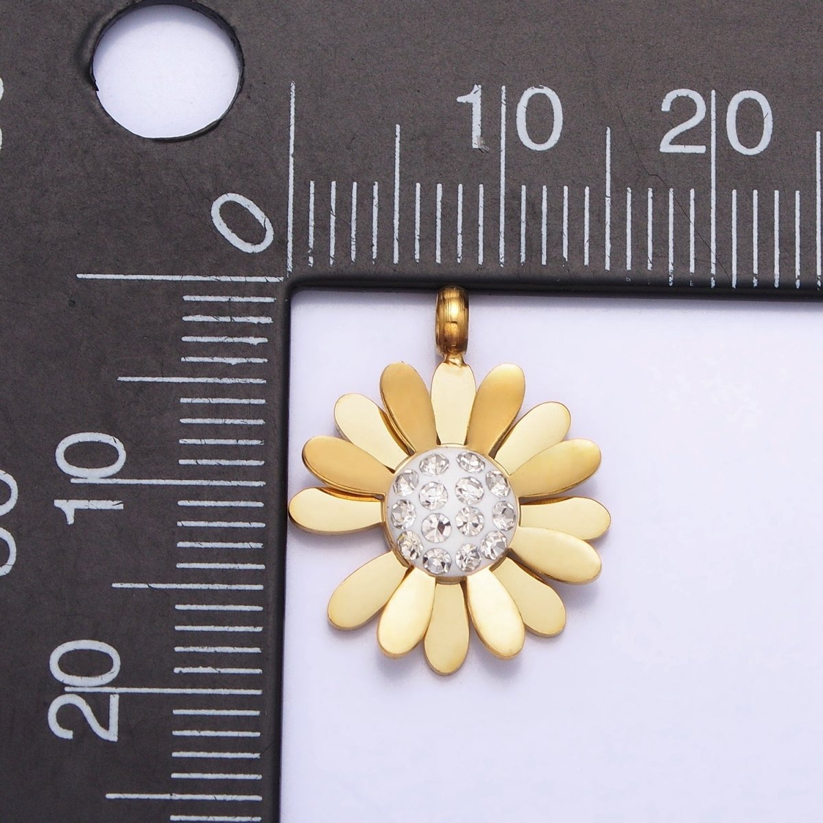 Stainless Steel Daisy Flower Micro Paved Round Summer Spring Charm Pendant in Gold & Silver | P-923