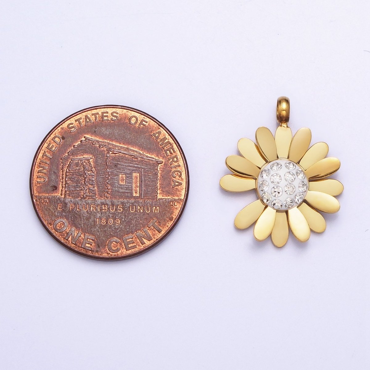 Stainless Steel Daisy Flower Micro Paved Round Summer Spring Charm Pendant in Gold & Silver | P-923
