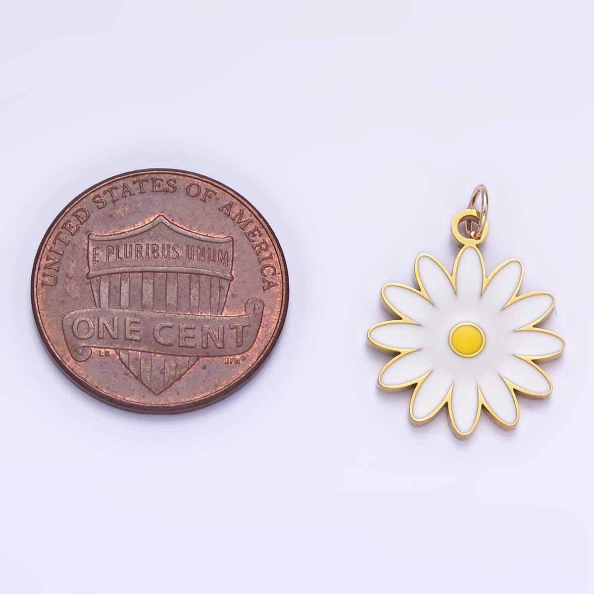 Stainless Steel Daisy Flower White Enamel Charm | P1013 - DLUXCA