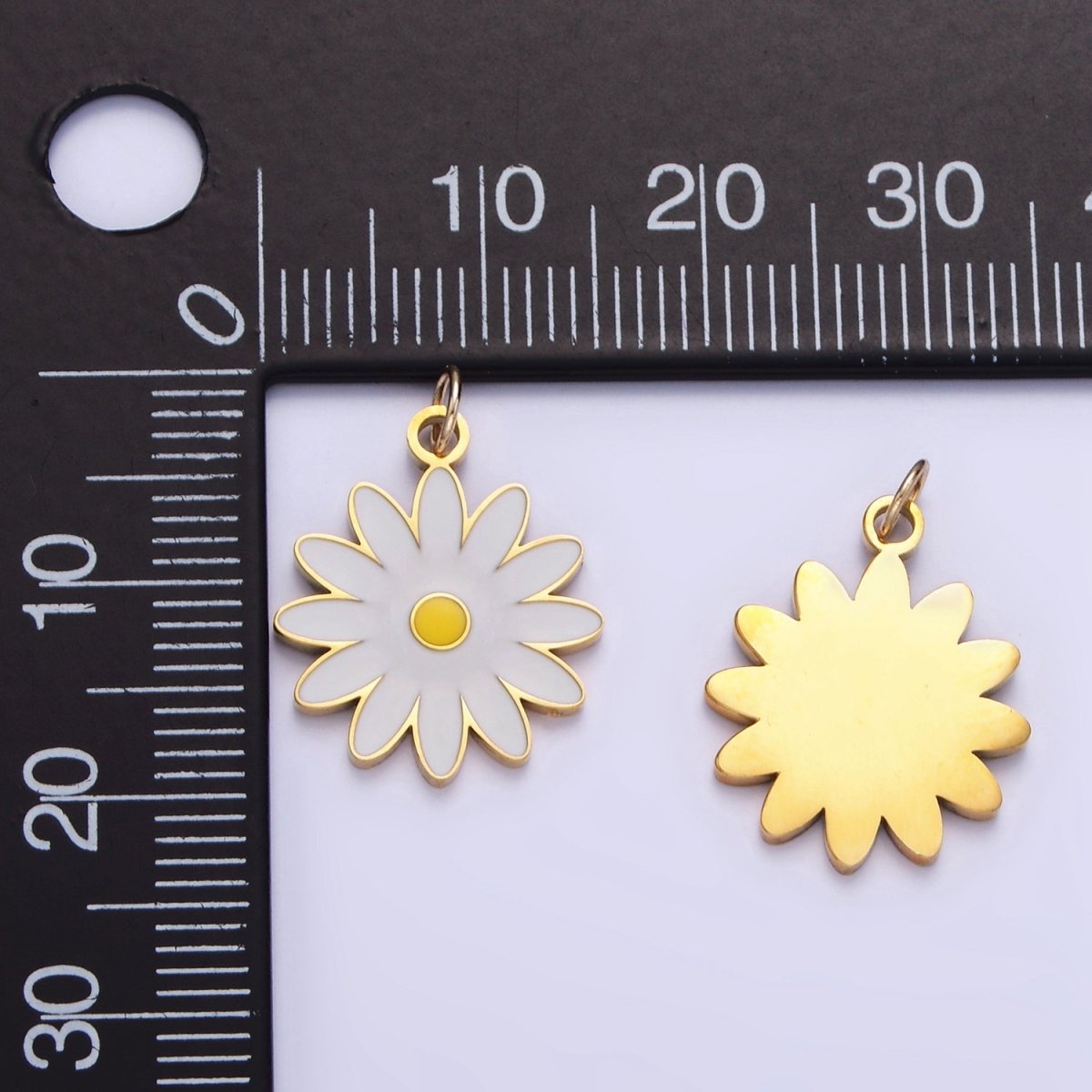 Stainless Steel Daisy Flower White Enamel Charm | P1013 - DLUXCA