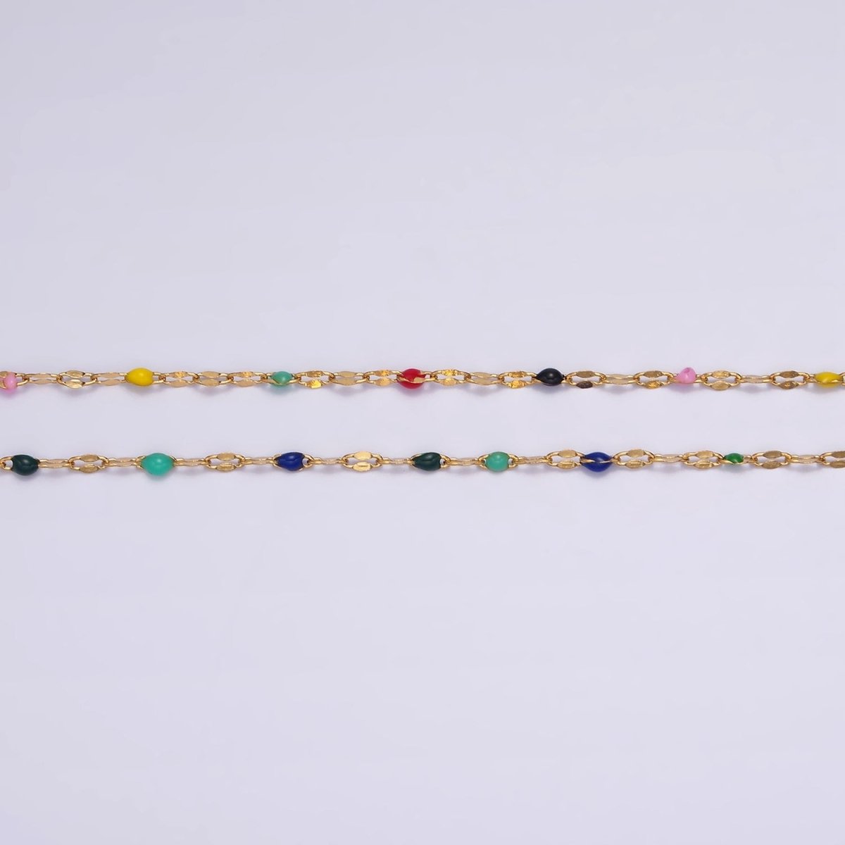 Stainless Steel Dark, Bright Enamel Flat Unique Link Unfinished Chain For Jewelry Making | ROLL-1425 ROLL-1426 Clearance Pricing