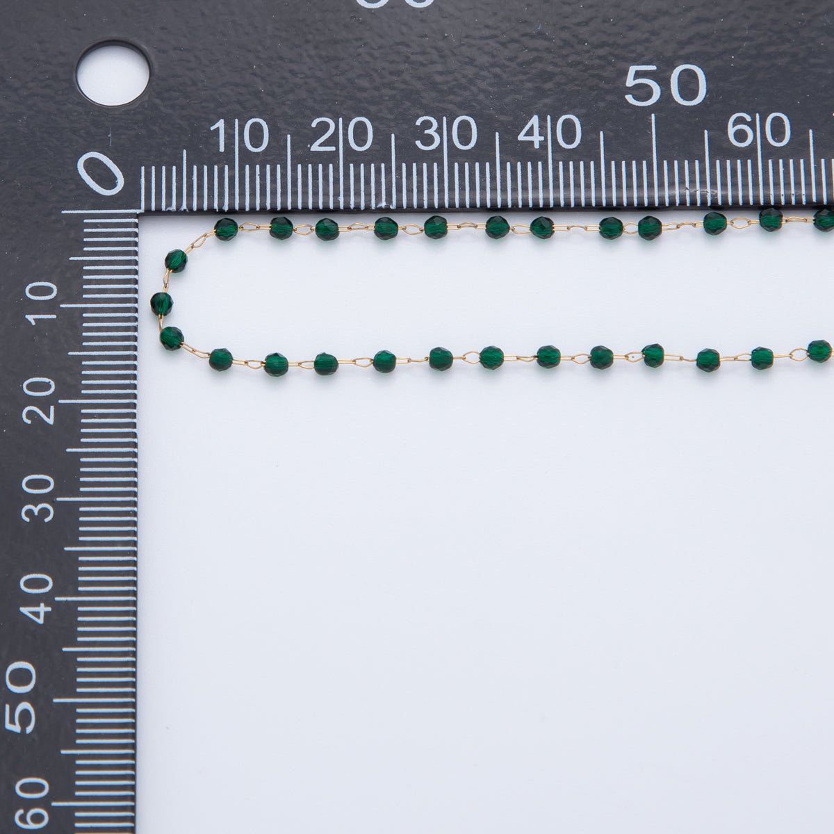 Stainless Steel Dark Green Multifaceted Round Gemstone Cable Unfinished Chain by Yard | Roll - 1611 - DLUXCA