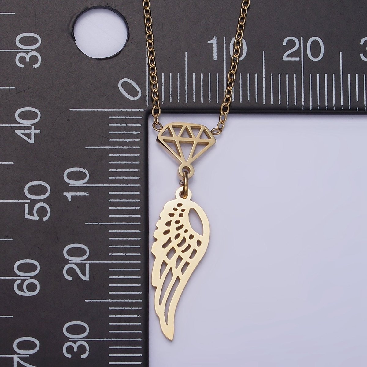 Stainless Steel Diamond Angel Wings Open Charm 17 Inch Cable Chain Necklace | WA-2087 Clearance Pricing - DLUXCA