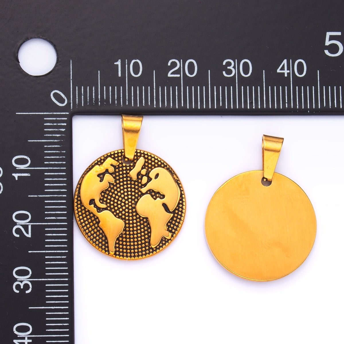 Stainless Steel Dotted World Map Round Pendant | P1082 - DLUXCA