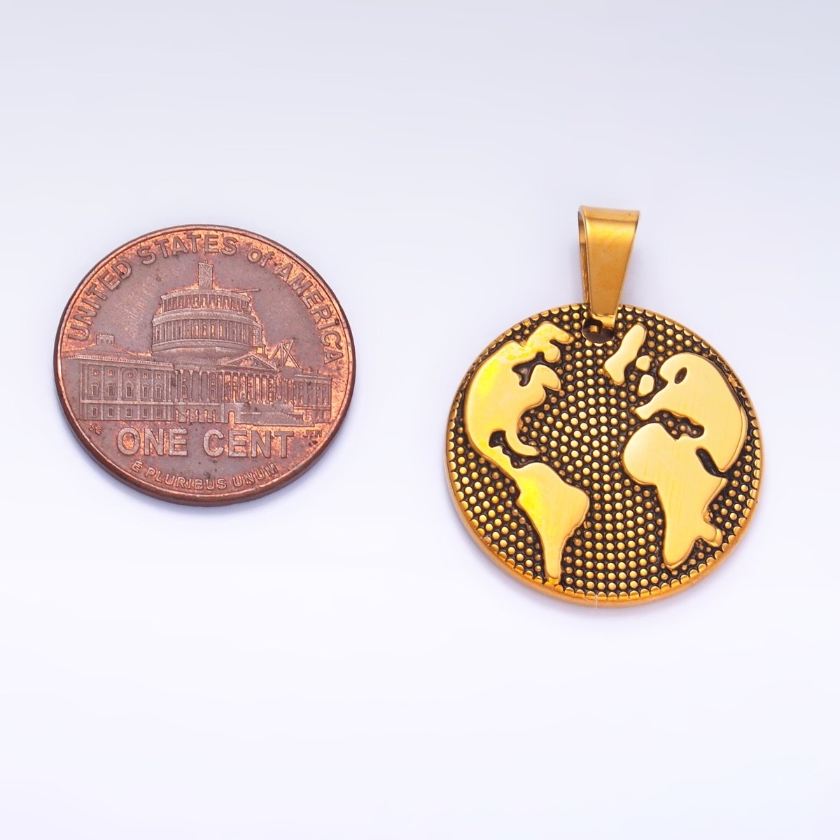 Stainless Steel Dotted World Map Round Pendant | P1082 - DLUXCA