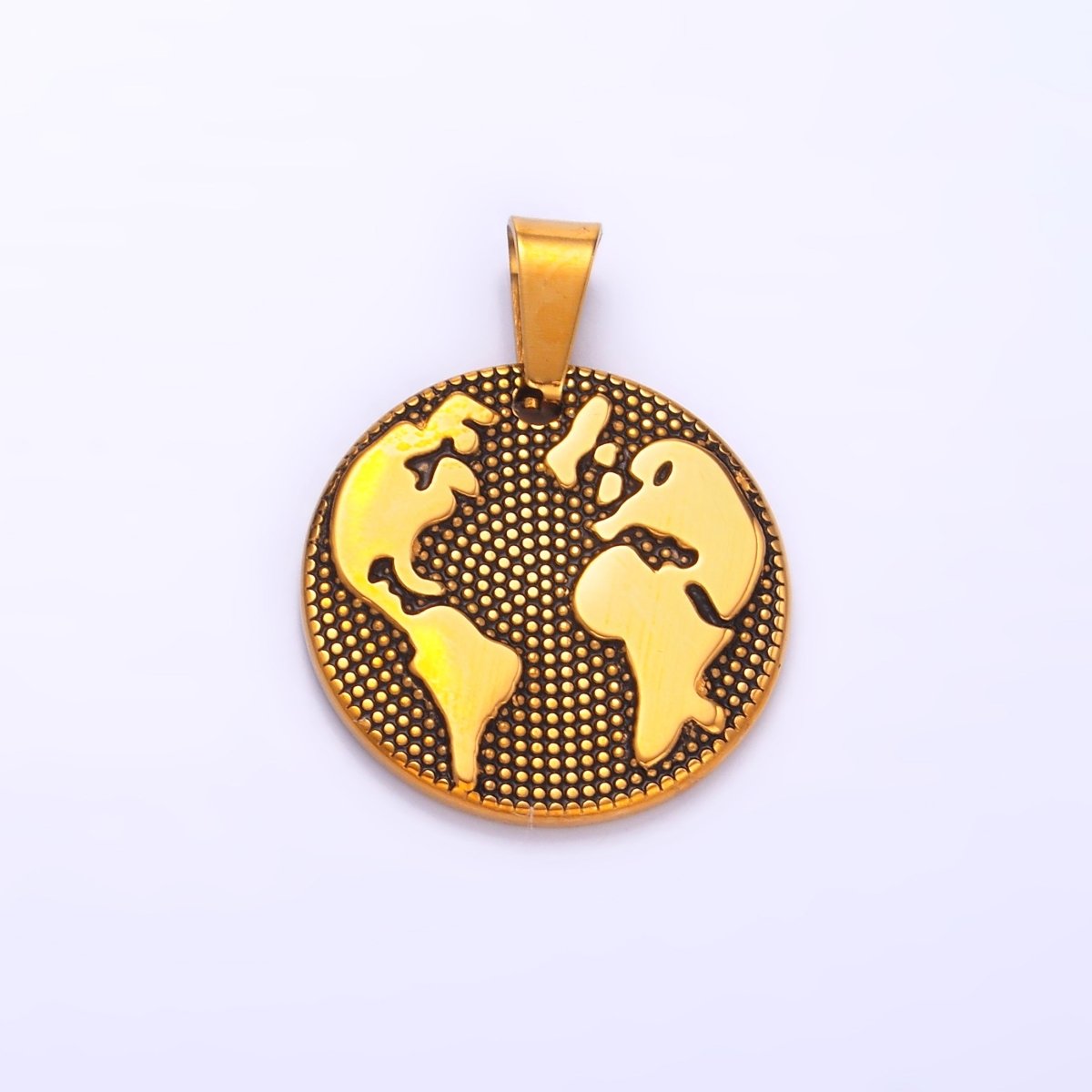 Stainless Steel Dotted World Map Round Pendant | P1082 - DLUXCA